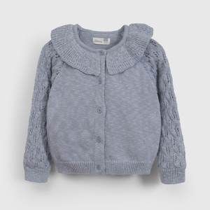 Chompa Celeste Cuello Vuelos de Niña Infantil talla 3/6 M a 24m/36 M