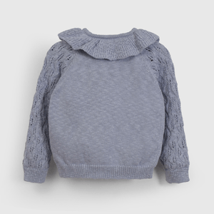 Chompa Celeste Cuello Vuelos de Niña Infantil talla 3/6 M a 24m/36 M