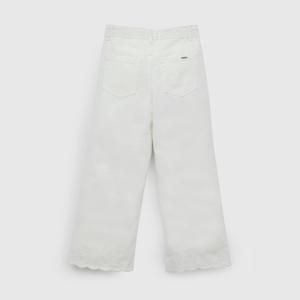 Pantalón Blanco Ancho Bordado  de Niña talla 3 a 12 Años