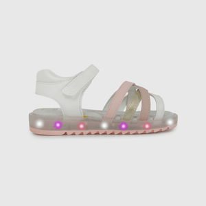 Sandalia de Luces Blanca con Rosado de Caminante talla 21 a 27