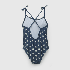 Traje De Baño UV Flores Azul  de Niña talla 3 a 12 Años