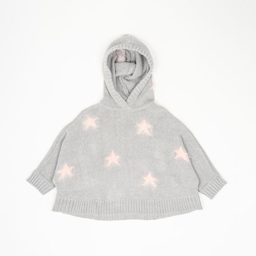 Sweater poncho con estrellas rosadas light gray
