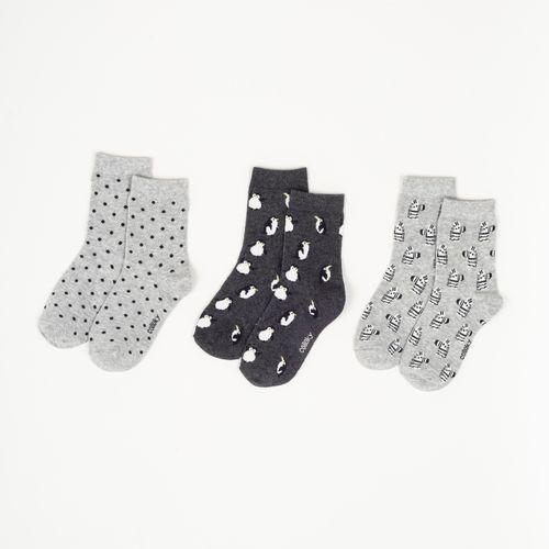 Medias tripack diseño pingüino y zebras gris melange