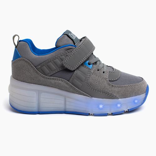 Zapatilla luces con ruedas en la suela gris