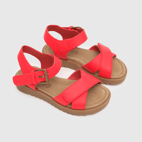 Sandalia de niña abierta con punta ajustable rojo