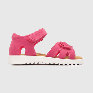 Sandalia de niña cerrada, con corazones y punta ajustable fucsia