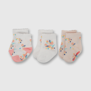 Medias de niña 3 pack flores blanco