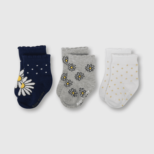 Medias de niña 3 pack margaritas gris