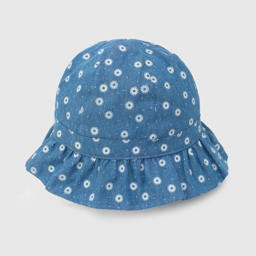 Sombrero de niña mezclilla flores azul