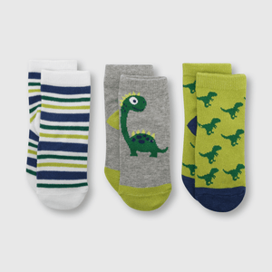 Medias de niño 3 pack dinosaurio gris