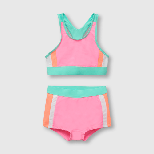 Bikini de niña deportivo con filtro UV rosado