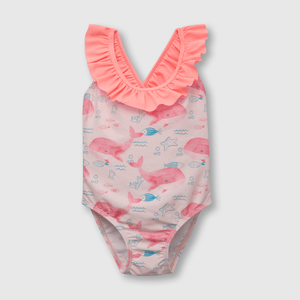 Traje de baño de niña ballenas con filtro UV rosado