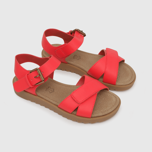 Sandalia de niña abierta con punta ajustable rojo