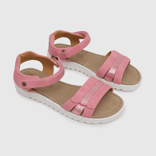 Sandalia de niña abierta con punta ajustable rosado