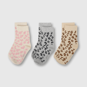 Medias de niña 3 pack animal print gris
