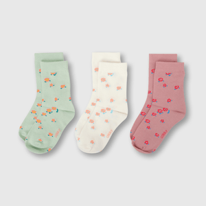 Medias de niña 3 pack flores rosado