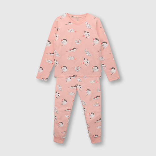 Pijama de niña de algodón gatos rosado