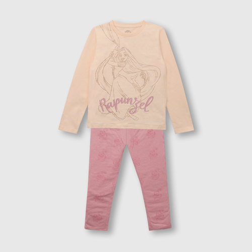 Pijama de niña de algodón princesa rosado