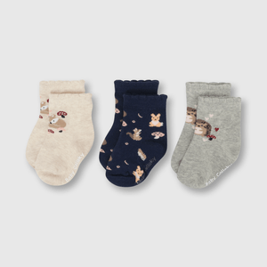 Medias deportivo de bebé niña 3 pack animalitos azul