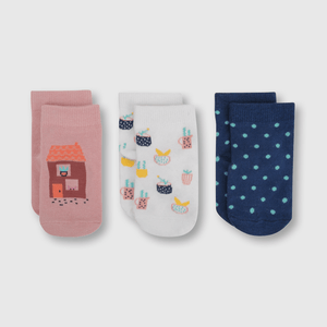 Medias deportivo de bebé niña 3 pack casitas rosado
