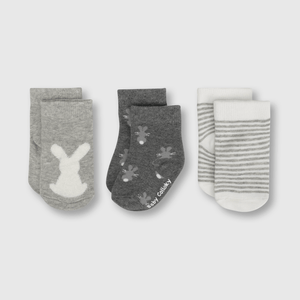 Medias deportivo de bebé niña 3 pack conejos gris