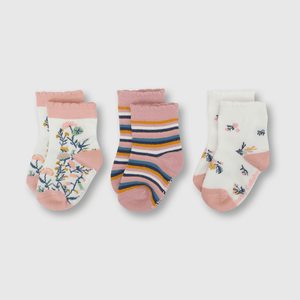 Medias deportivo de bebé niña 3 pack flores rosado