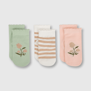Medias deportivo de bebé niña 3 pack flores verde
