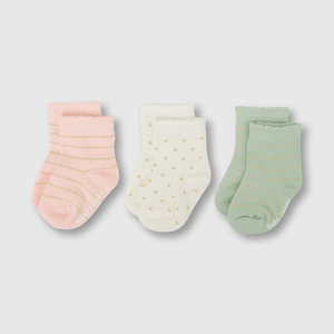 Medias deportivo de bebé niña 3 pack listado blanco