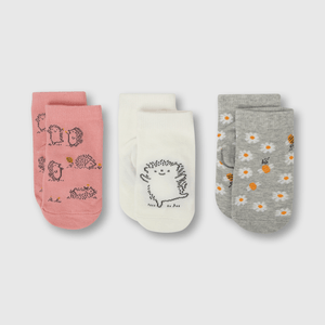 Medias deportivo de bebé niña 3 pack puerco espin blanco