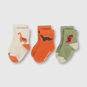 Medias deportivo de bebé niño 3 pack dino beige