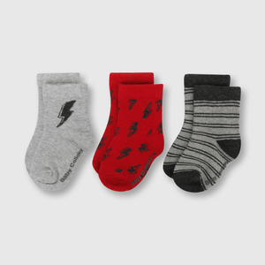 Medias deportivo de bebé niño 3 pack rayo gris