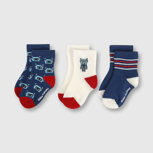Medias deportivo de bebé niño 3 pack robot azul