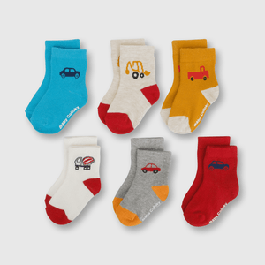 Medias deportivo de bebé niño 6 pack autitos gris