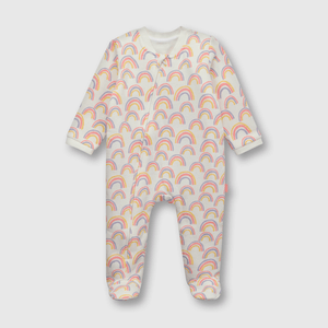 Pijama de bebé niña de franela enterito arcoiris blanco