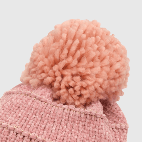 Gorro de bebé niña tejido chenille rosado