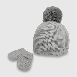 Gorro de bebé niño con mitones gris