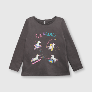 Polo de bebe niña unicornio gris