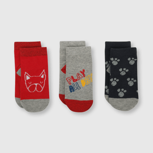 Medias deportivas de bebe niño 3 pack perros gris
