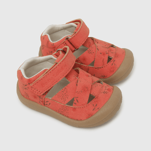 Sandalia de niña floral con velcro rojo
