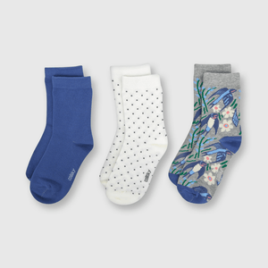 Medias de niña 3 pack flores azul