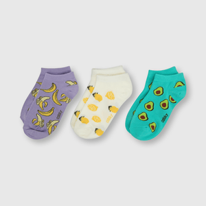 Medias corto de niña 3 pack frutas celeste