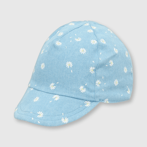 Gorro de bebe niña mezclilla estampada azul