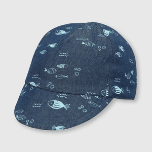 Gorro de bebe niño mezclilla estampado azul