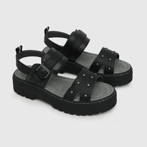 Sandalia de niña hebilla y velcro ajustable negro