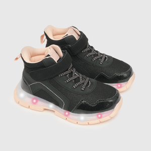 Zapatilla luces de niña velcro elastico negro