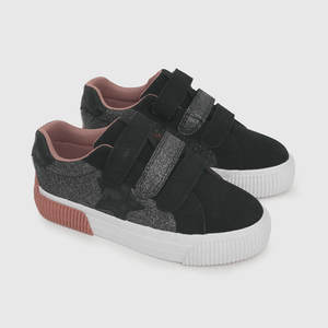 Zapatilla para niña niña 3 velcros glitter negra