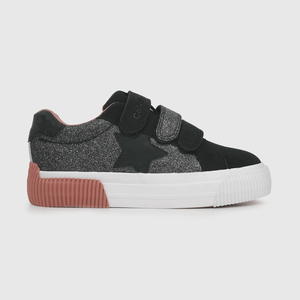 Zapatilla para niña niña 3 velcros glitter negra