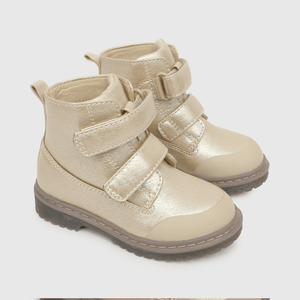 Botin para niña de niña dos velcros metalizado beige