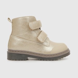 Botin para niña de niña dos velcros metalizado beige