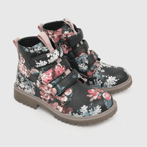 Botin para niña niña tres velcros floral print negro